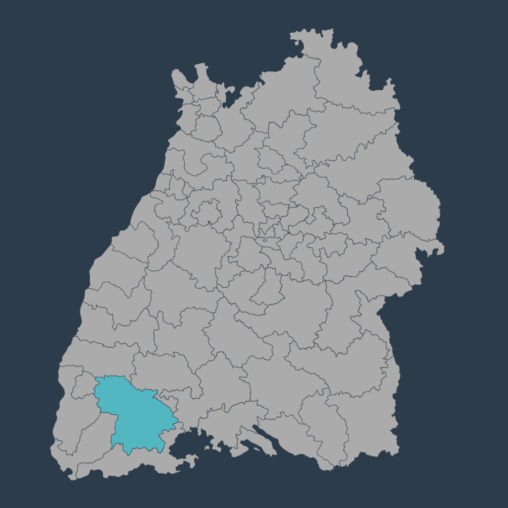 Eine Karte der Wahlkreise in BW, auf der der Wahlkreis 46 hervorgehoben ist.